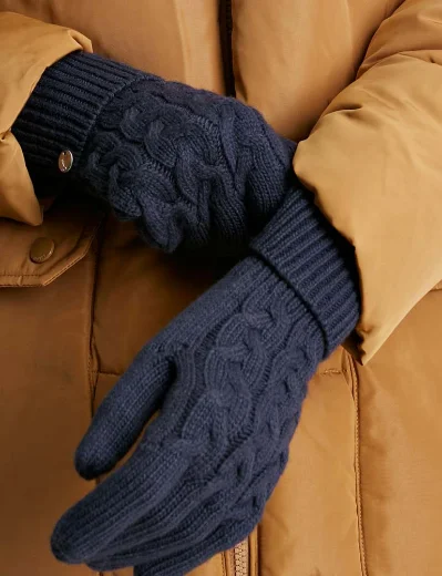 Joules Elena Cable Knit Gloves | French Navy