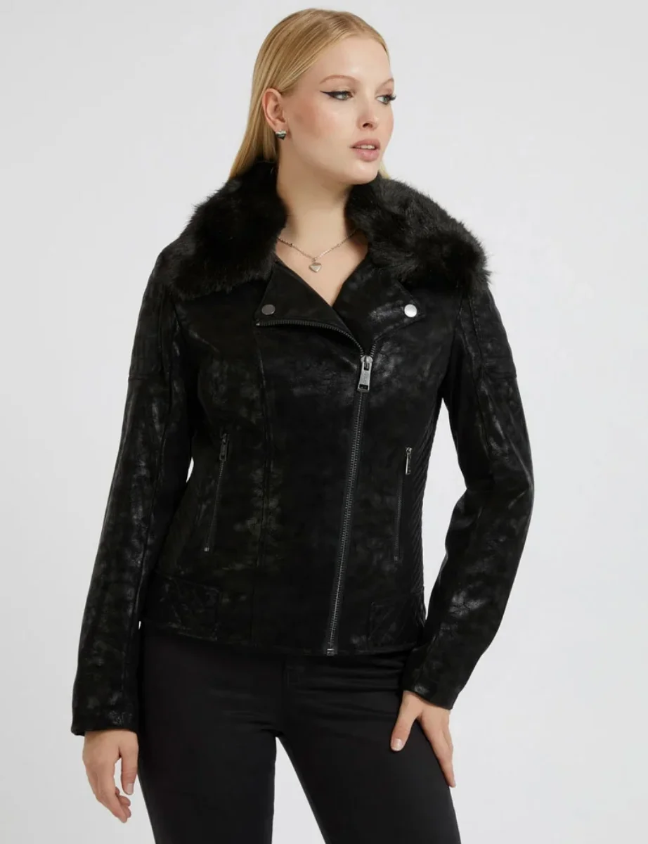 Guess Olivia Faux Leather Biker Jacket | Black