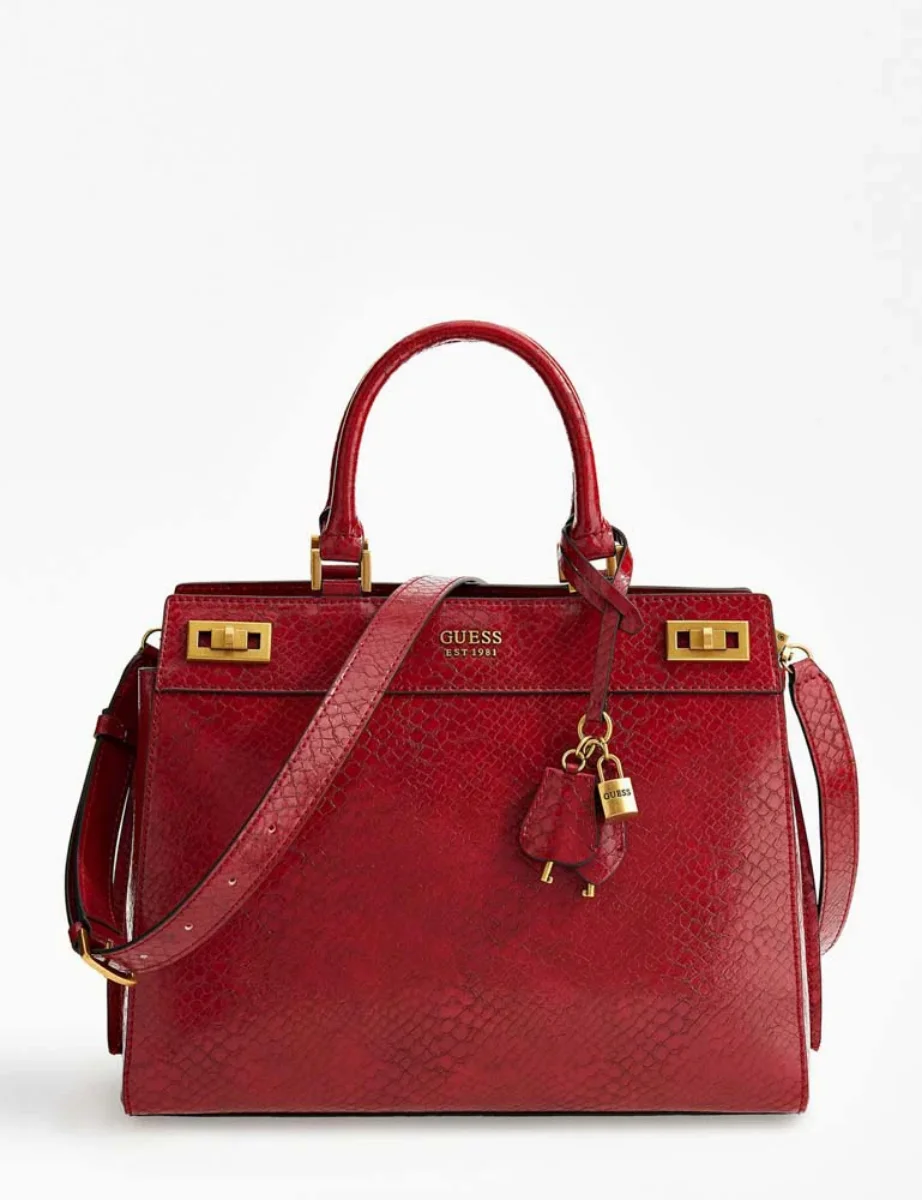 Guess Katey Faux Snake Print Handbag | Red
