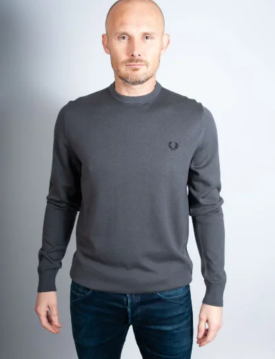 Fred Perry Classic Crew Neck Knitted Jumper | Gunmetal