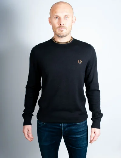 Fred Perry Classic Crew Neck Knitted Jumper | Black / Shaded Stone