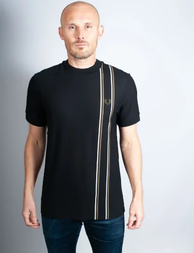Fred Perry Stripe Panel Pique T-Shirt | Black