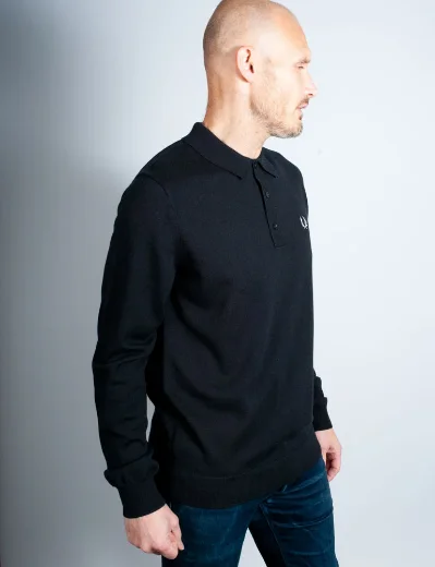 Fred Perry Long Sleeve Knitted Polo Shirt | Black