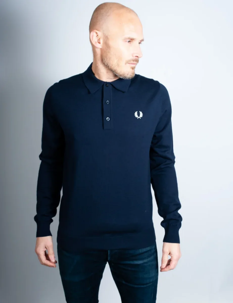 Fred Perry Long Sleeve Knitted Polo Shirt | Navy