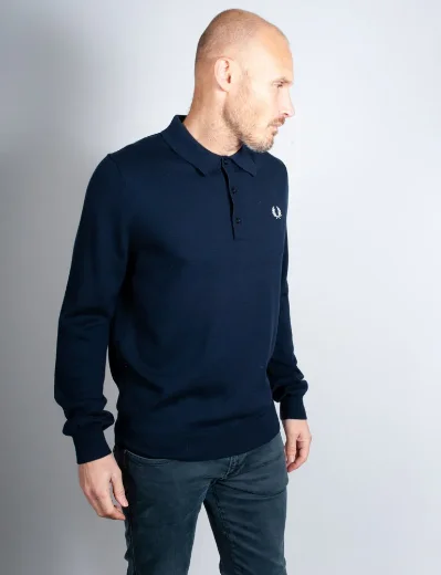 Fred Perry Long Sleeve Knitted Polo Shirt | Navy