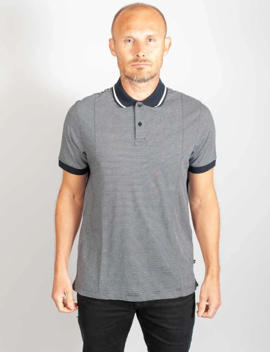 Ted Baker Taigaa Striped Panelled Polo Shirt | Navy