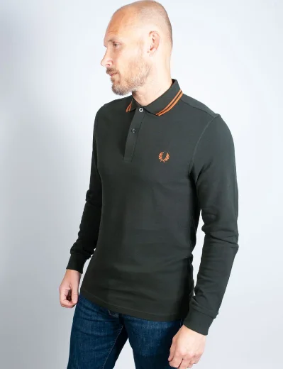 Fred Perry Long Sleeve Twin Tipped Polo Shirt | Night Green