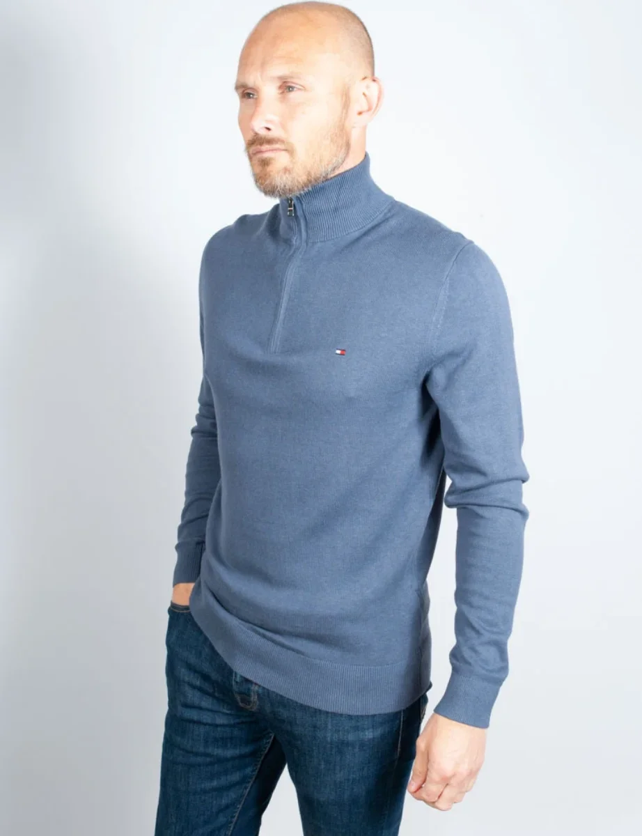 Tommy Hilfiger Pima Cotton Cashmere Half Zip Knit | Faded Indigo