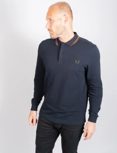 Fred Perry Long Sleeve Twin Tipped Polo Shirt | Navy / Nut Flake / Green