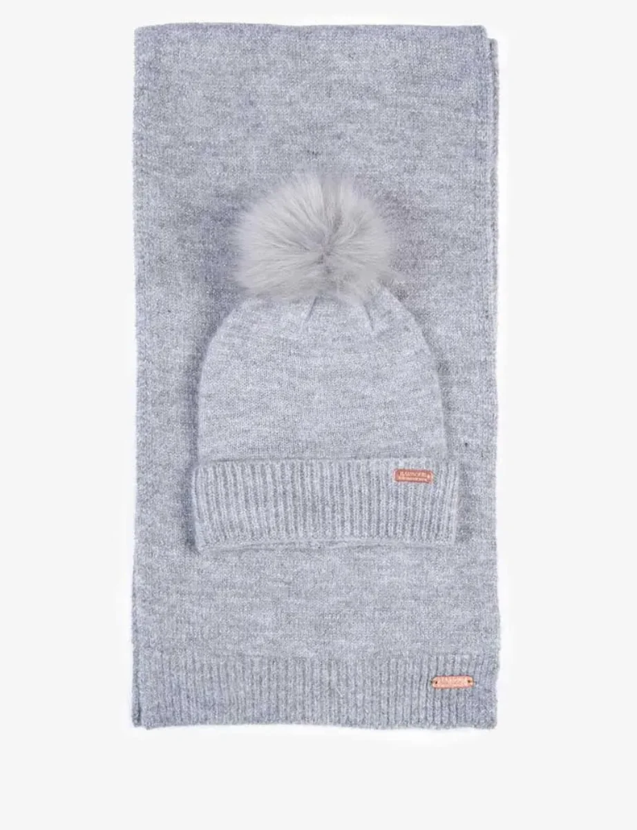 Barbour Intl Womens Sparkle Beanie & Scarf Gift Set | Grey
