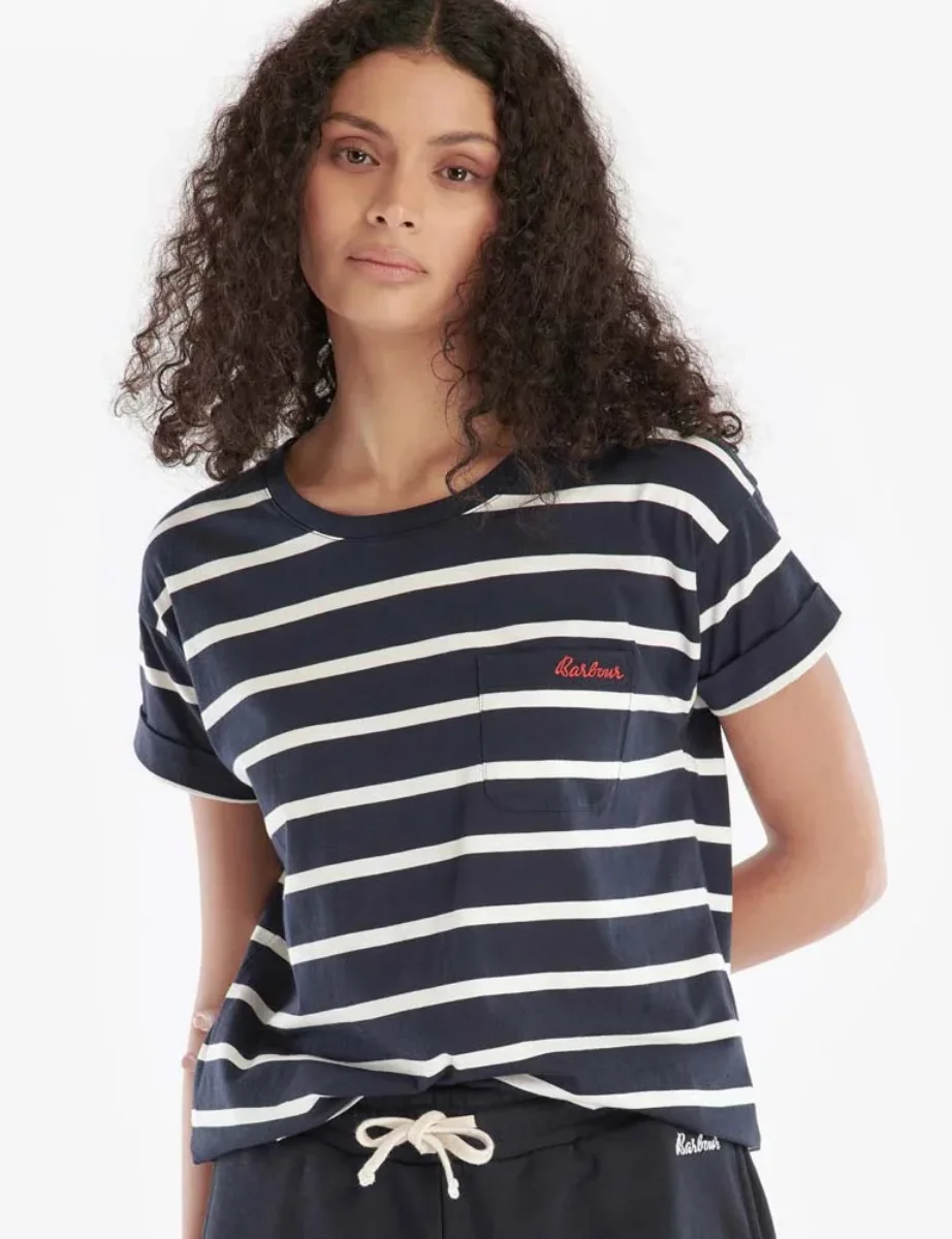 Babrour Women's Otterburn Stripe T-Shirt | Navy/White