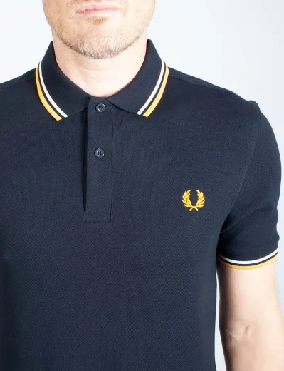 Fred Perry Twin Tipped Polo Shirt | Navy/Ecru/Golden