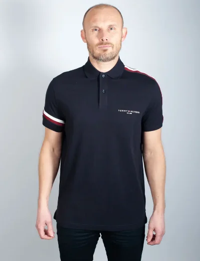 Tommy Hilfiger Signature Stripe Tape Sleeve Polo Shirt | Navy