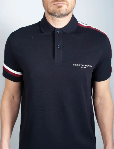 Tommy Hilfiger Signature Stripe Tape Sleeve Polo Shirt | Navy