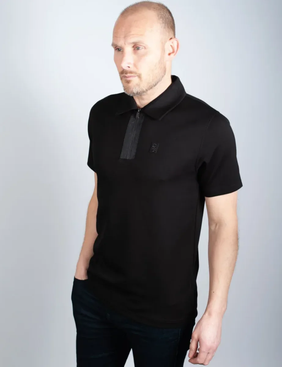 Luke Mainline Hardy Zip Polo Shirt | Black