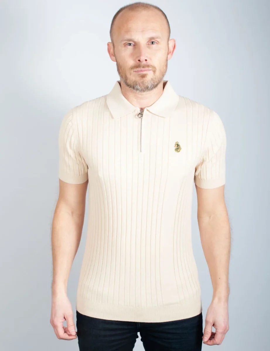 Luke Rib Eye Knitted Polo Shirt | Ecru