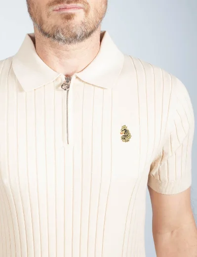 Luke Rib Eye Knitted Polo Shirt | Ecru