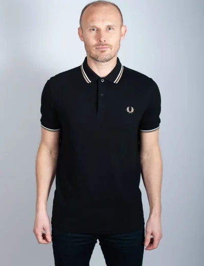 Fred Perry Twin Tipped Polo Shirt | Black/Snow White/Stone