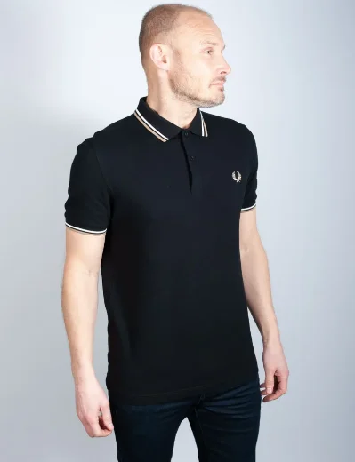 Fred Perry Twin Tipped Polo Shirt | Black/Snow White/Stone
