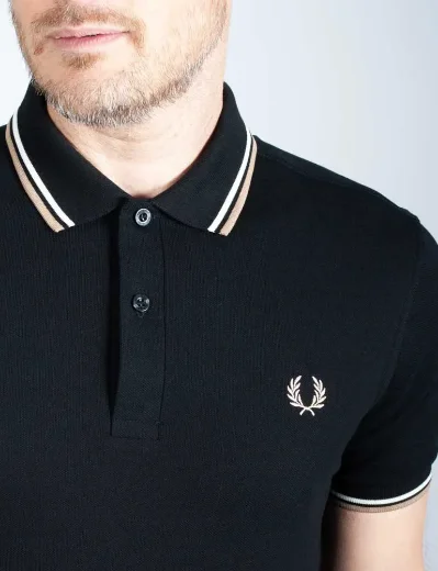 Fred Perry Twin Tipped Polo Shirt | Black/Snow White/Stone