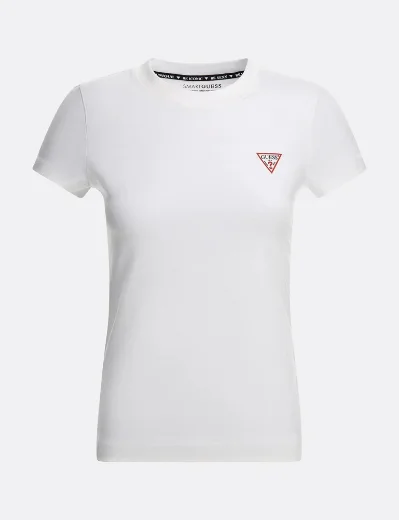 Guess Womens Mini Triangle Crew Neck T-Shirt | White