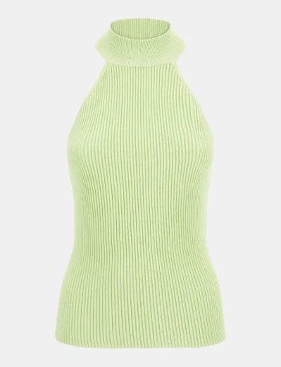 Guess Shayna High Neck Rib Knit Top | Light Green