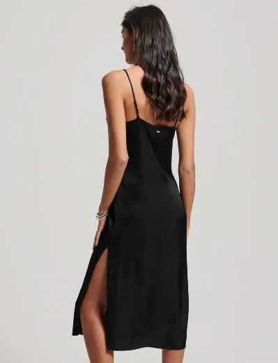 Superdry Satin Cami Midi Slip Dress | Black