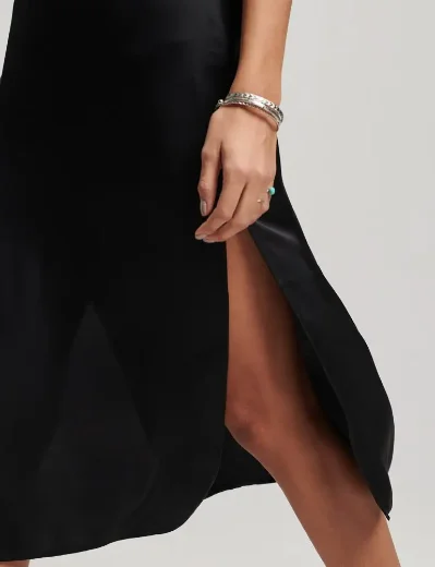 Superdry Satin Cami Midi Slip Dress | Black