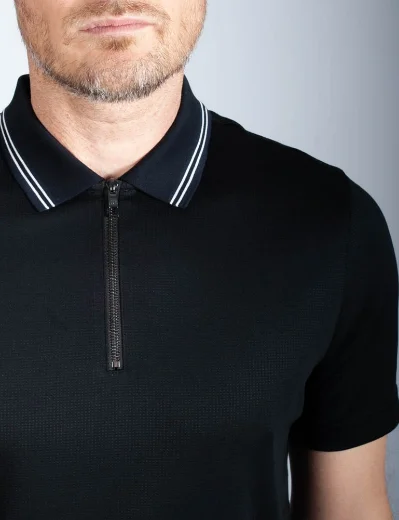 Ted Baker Heflin Zip Neck Textured Polo Shirt | Black