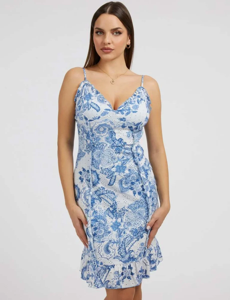 Guess Women's Printed Strap Mini Dress | White/Blue