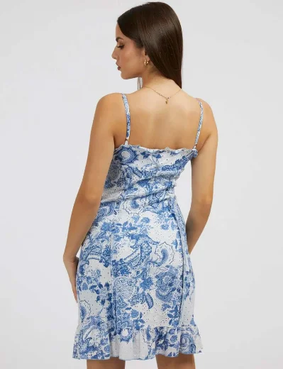 Guess Women's Printed Strap Mini Dress | White/Blue