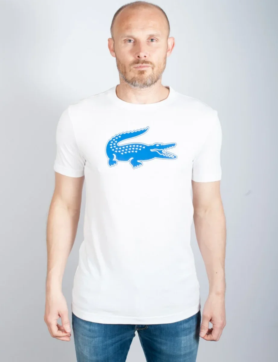 Lacoste Men's Sport 3D Print Logo T-Shirt | White/Blue