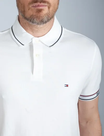 Tommy Hilfiger Knitted Tape Cuff Polo Shirt | White
