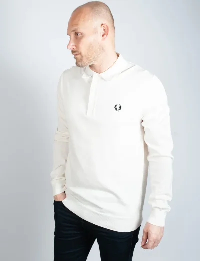 Fred Perry Long Sleeve Knitted Polo Shirt | Snow White