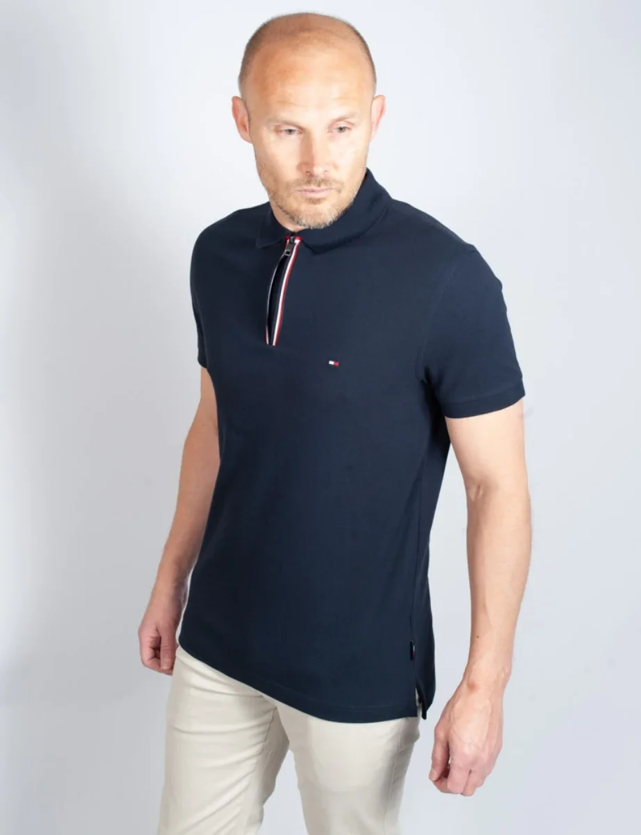 Tommy Hilfiger RWB Tipped Zip Neck Polo Shirt | Navy