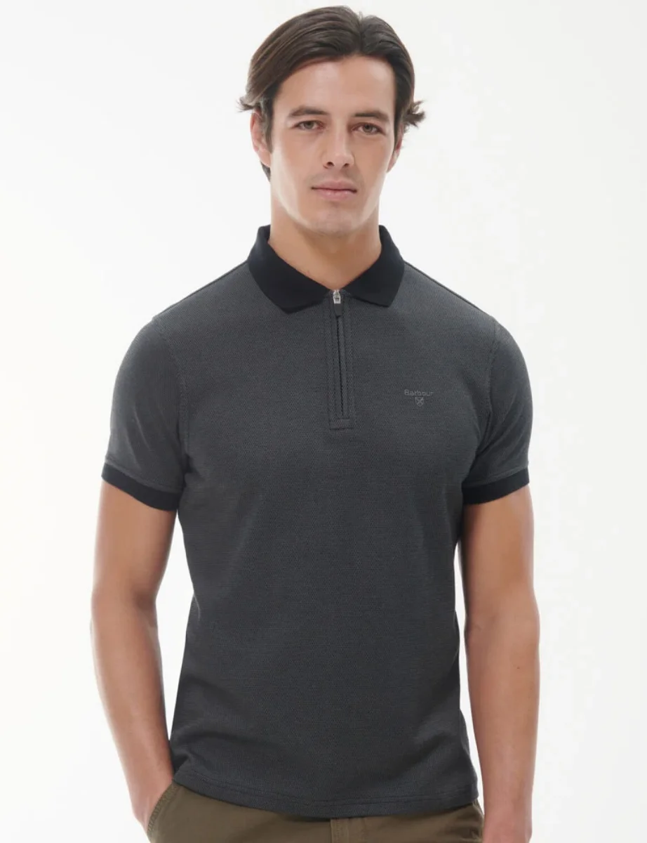 Barbour Kelleth Zip Neck Polo Shirt | Black