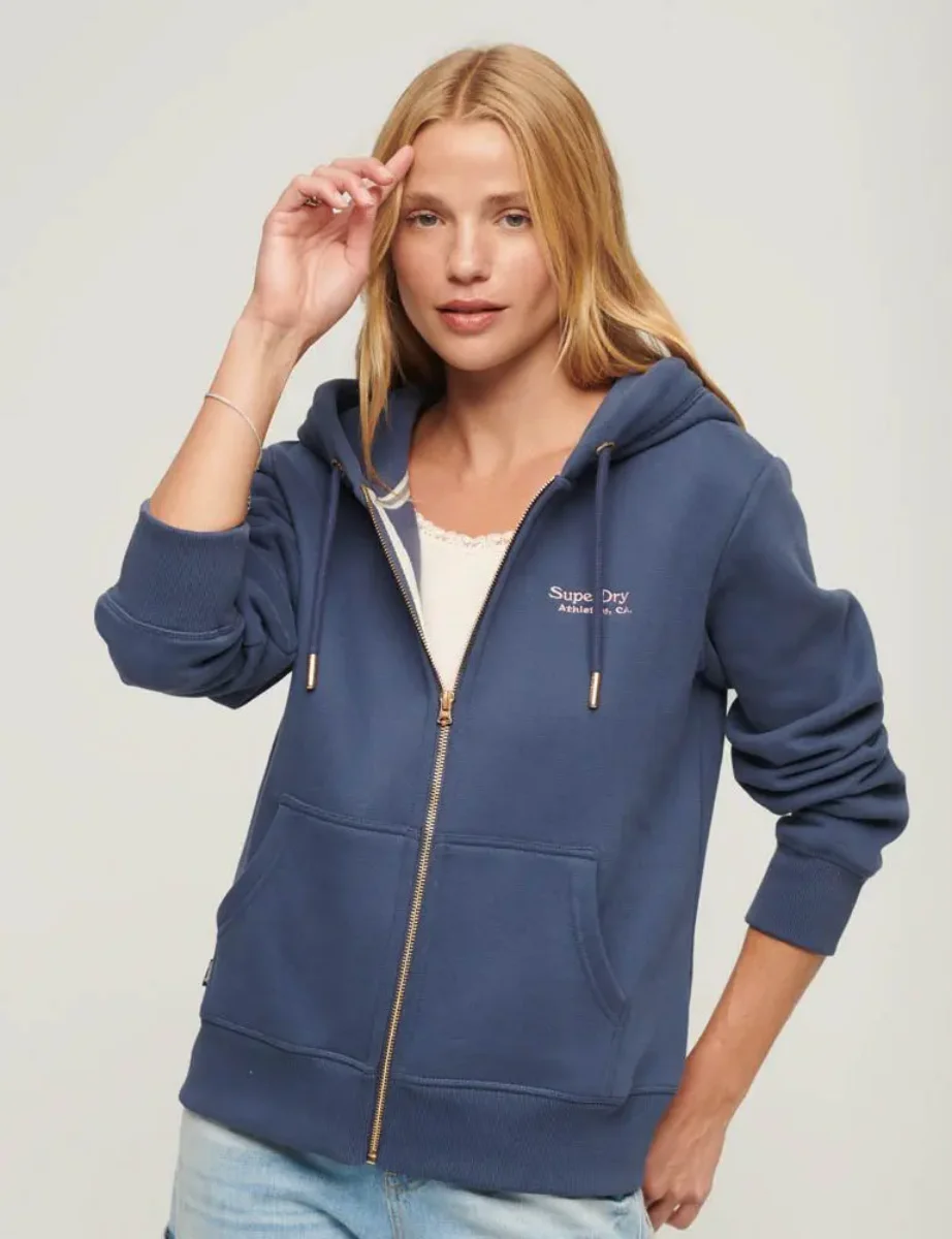 Superdry Womens Essential Logo Zip Hoodie | Mariner Navy