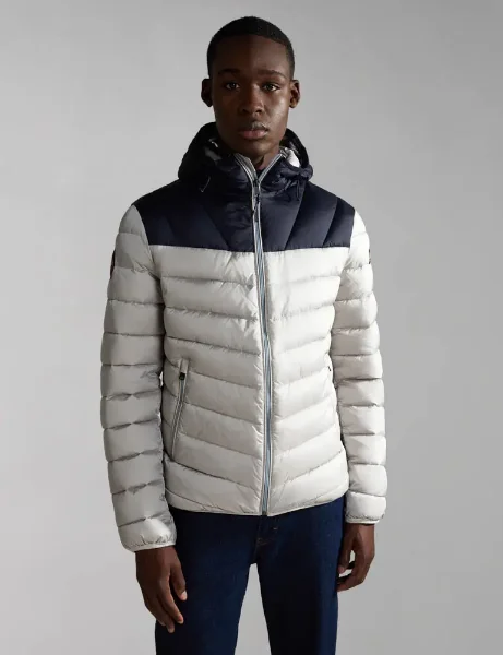 Napapijri Aerons Hooded Colour-block Puffer Jacket | Grey Napapijri Aerons Hooded Colour-block Puffer Jacket | Grey