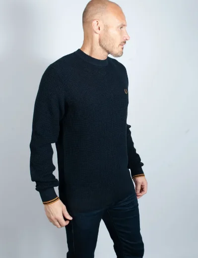 Fred Perry Waffle Stitch Knitted Jumper | Navy