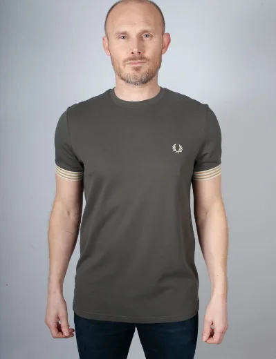 Fred Perry Striped Cuff Pique T-Shirt | Field Green