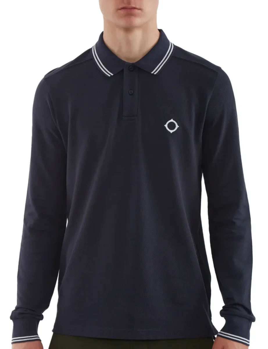 MA Strum LS Double Tipped Polo Shirt | Navy