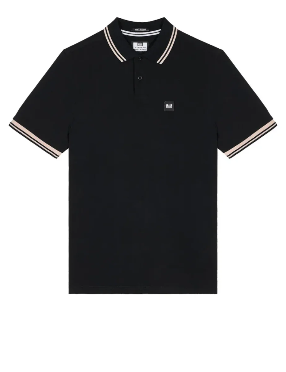 Weekend Offender Levanto Tipped Polo Shirt | Black / Alabaster