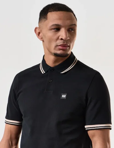 Weekend Offender Levanto Tipped Polo Shirt | Black / Alabaster