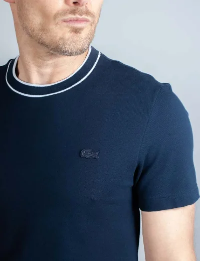 Lacoste Stretch Pique Stripe Collar T-Shirt | Navy