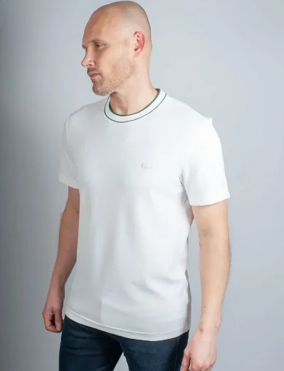 Lacoste Stretch Pique Stripe Collar T-Shirt | White