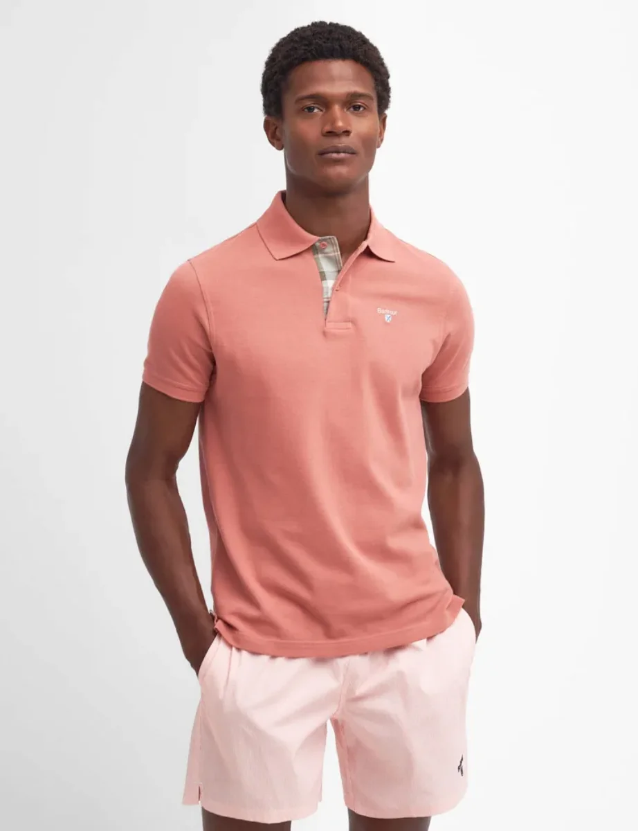 Barbour Tartan Pique Polo Shirt | Pink Clay