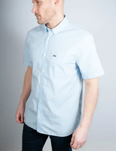 Lacoste Short Sleeve Cotton Micro Check Shirt | White / Blue