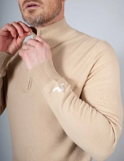 J.Lindeberg Kian Half Zip Knitted Sweater | Beige