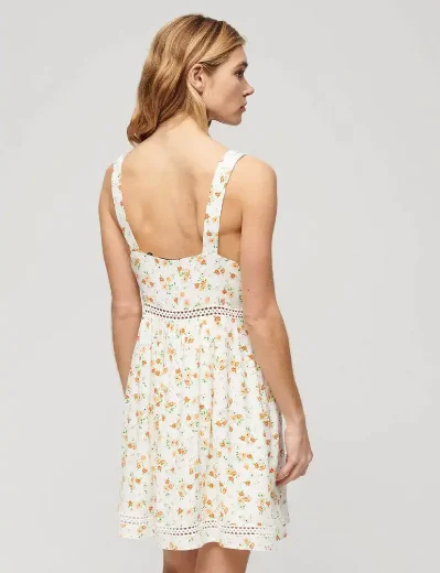 Superdry Women's Lace Trim V Neck Cami Dress | White Ditsy Floral