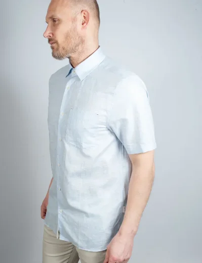 Ted Baker Palomas Short Sleeve Linen Cotton Shirt | Light Blue